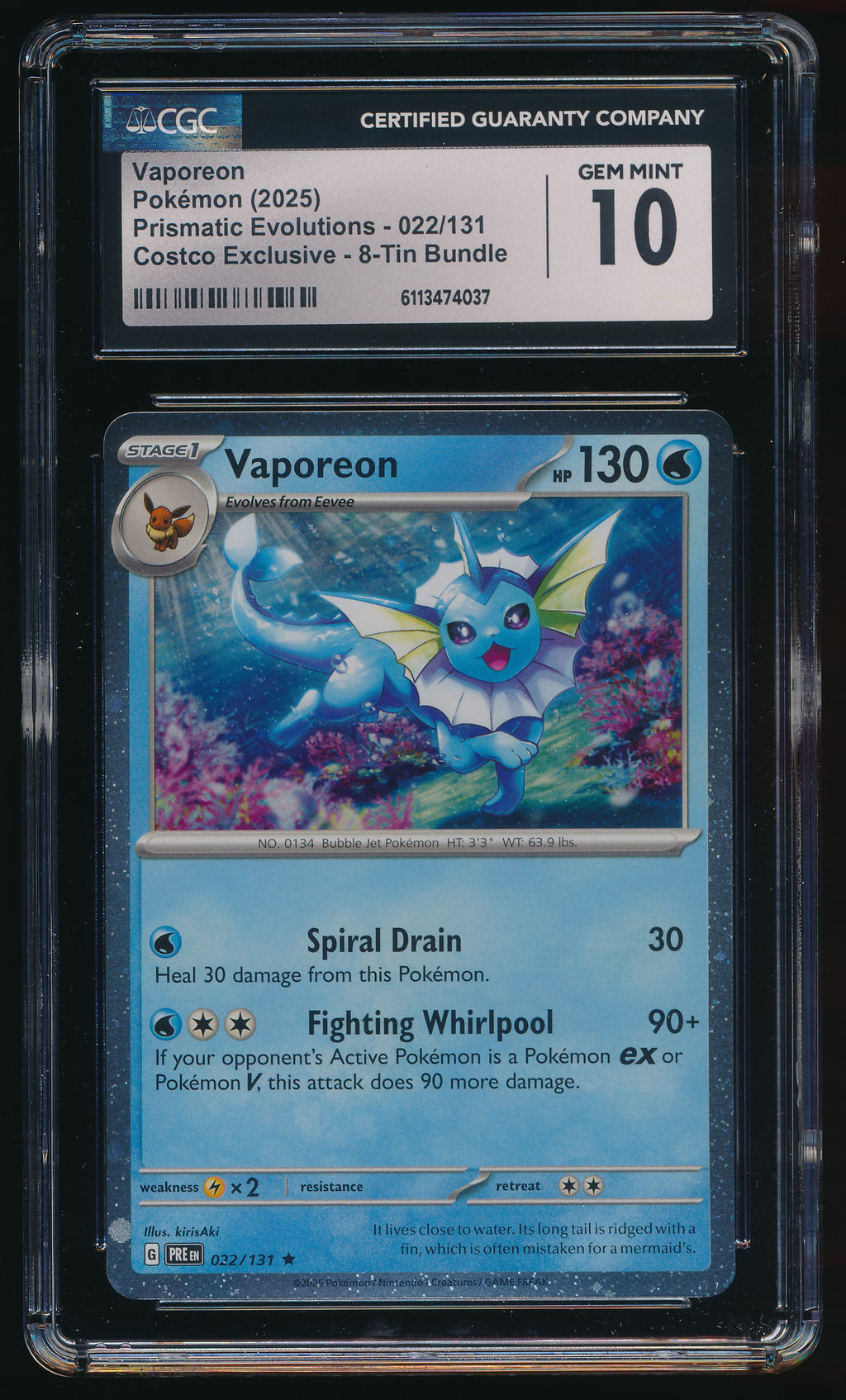 CGC 10 Vaporeon R 022/131 English